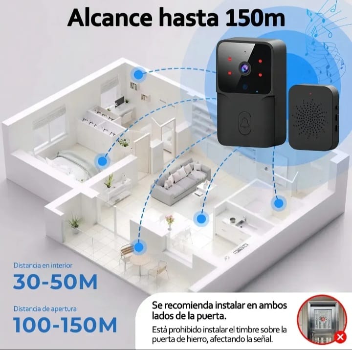 Timbre Inteligente con Cámara Wifi HD - Vigila tu hogar desde el móvil (Visión Nocturna)